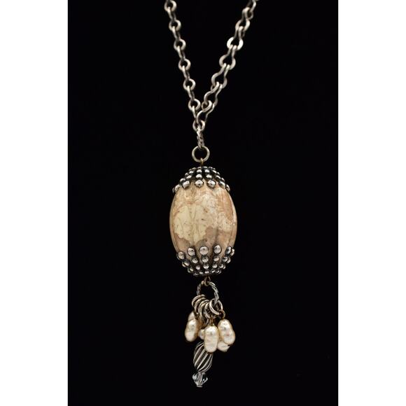 Sorrelli Vintage Pearl Tassel Necklace Tassel Cluster Pendant Silver Chain Bin6B - Picture 3 of 12